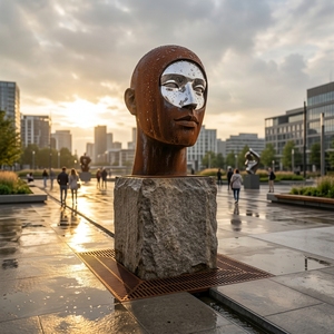 Escultura Grande de Rostro Humano en Acero Corten, Resistente a la Intemperie, para Arquitectos de Paisajes y Decoración de Jardines - Product Image 1