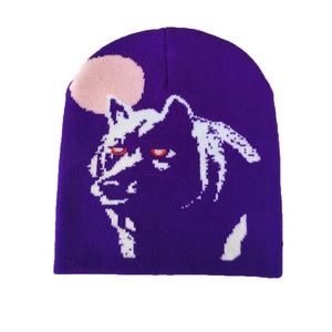 Autumn Leader Knit Custom Y2K Beanie Grey <span class=keywords><strong>Kaboo</strong></span> Wolf Head Diseño personalizado Sin puños Patrón de pliegue Jacquard Cuffless Bonnet King - Product Image 2