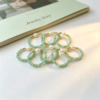 Bague élastique tendance pour femme, pierres de cristal facettées blanches haut de gamme, perles d'eau douce naturelles, bracelet ajustable en perles de riz, polyvalent