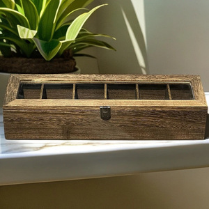 <b>Wooden</b> Desktop Storage <b>Box</b> With Flip Top Divider And <b>Lock</b> For Jewelry Tea Coffee Bag Organization Rectangle Shape - Product Image 5