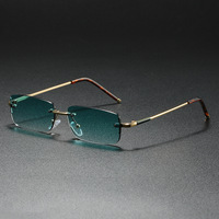 Gafas de Sol QSKY de Lujo con Montura Metálica Sin Marco, Estilo Vintage, Retro, Rectangulares Pequeñas, Sin Montura