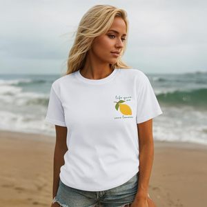 T-shirt pour femme FOXA, motif Lemonade Jesus, en coton respirant, jersey à manches régulières, blanc, design mignon avec fruits - Product Image 5