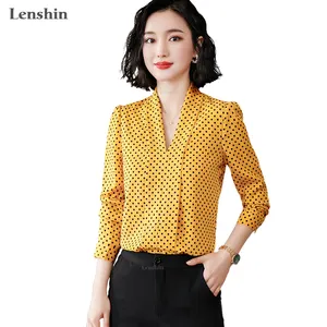 Blusa feminina polka dot, solta, chiffon, respirável, macia, com decote em v, em formato de v, estilo casual, para escritório