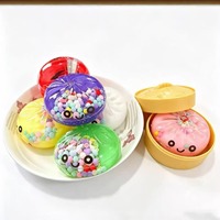 Pain vapeur Baozi Squishy Ling à visage souriant coloré, en sucre de malt, extensible, à rebond lent, avec paillettes, jouet alimentaire, boîte mystère