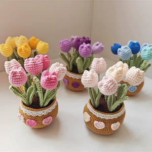 Hand-woven wool bouquet material package tulip potted <b>crochet</b> gift for teacher's homemade graduation season gift - Product Image 3