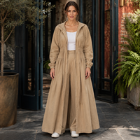 Ensemble pantalon et manteau long à capuche avec cordon de serrage, kaki, léger, décontracté, modeste, tenue coordonnée, personnalisable OEM ODM