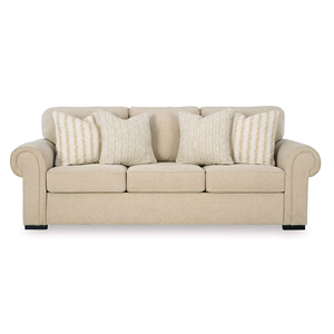 Design traditionnel nordique 3 places cadre en bois <span class=keywords><strong>Beige</strong></span> <span class=keywords><strong>lin</strong></span> tissu canapé bras roulé coussin doux pour hôtels - Product Image 1