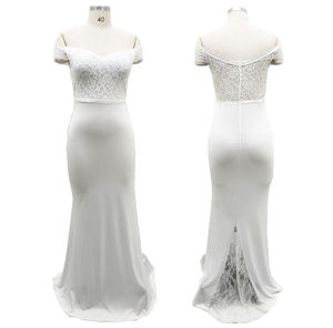 Abito da sera con cuciture in pizzo bianco classico da donna europeo americano per matrimoni primavera estate <span class=keywords><strong>damigella</strong></span> d'onore con coda lunga - Product Image 4