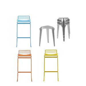 Custom Metal Powder Coated Finish Studio Wire Outdoor Bar Stool Stackable Features A Seat Laser Metal Welding Metal Fabrication
