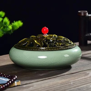 Quemador de incienso de cerámica Celadon para el hogar, suministros budistas, quemador de incienso, horno de grietas de hielo de sándalo, quemador de incienso grande - Product Image 2