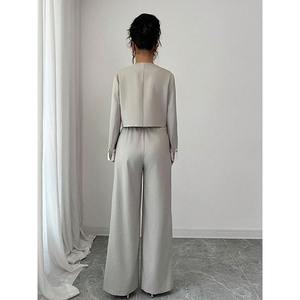 ハイエンド女性用カジュアルツーピーススーツショートカラーレスジャケットとパンツ - Product Image 2