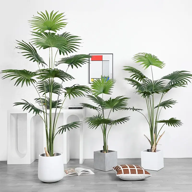 Palmera de plástico para el hogar grande, decoración artificial, decoración de hojas colgantes para interiores, planta de imitación verde