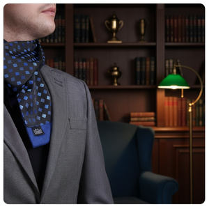 Exve Exclusive Double-Sided Jacquard Woven Black and Blue Square Geometric Pattern Turkey Origin Scarf Handkerchief Model AE3465 - Product Image 3