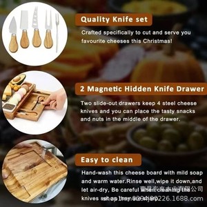 Donglai Bamboo Cheese Board With Drawers 12.5 In Double-Sided Marble Slab <b>Knife</b> Set For Party Snack Serving - Product Image 4