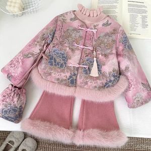Traditional Chinese Winter Thickened Warm Girls Outfit Three Piece Set New Year Style - Product Image 2