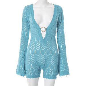 Mono de ganchillo personalizado para mujer 2026, manga larga, calado, cintura alta, transpirable, tejido, para fiesta - Product Image 3