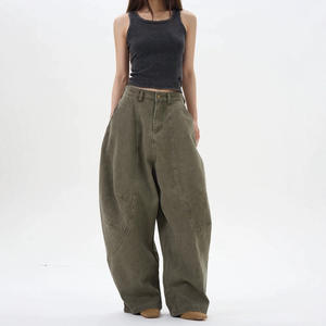 กางเกงฮาเร็มสไตล์อเมริกันย้อนยุค สีเขียว-น้ำตาล สำหรับผู้ชาย ลุคเท่ๆ สบายๆ ทรงหลวม ระดับไฮเอนด์ เหมาะกับชุดทำงาน แฟชั่นสตรีท สปริง ทันสมัย - Product Image 4