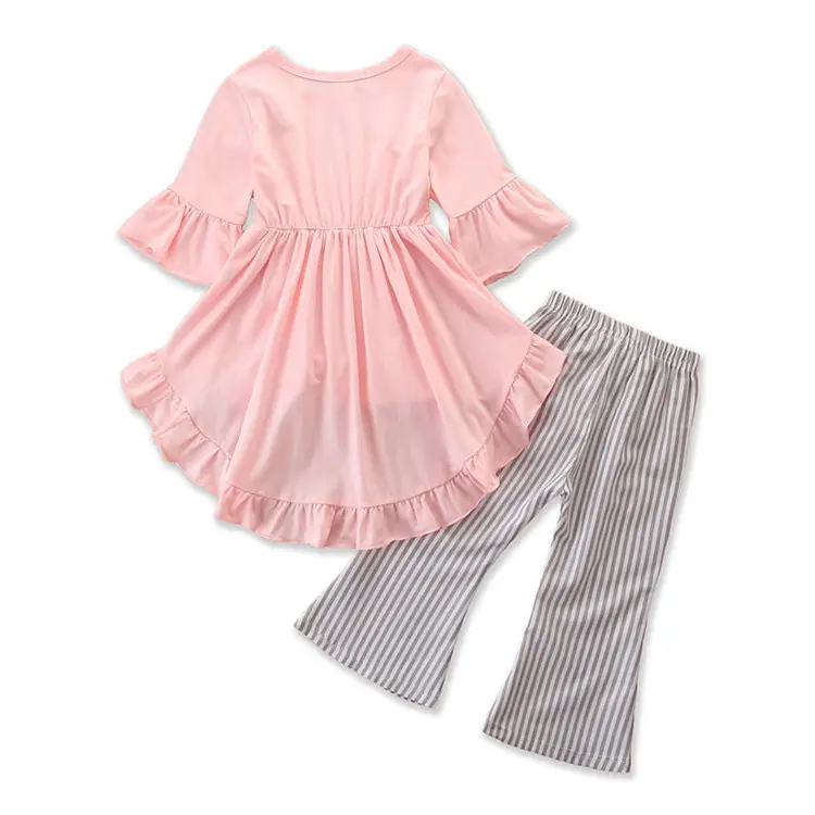 Комплект осенней одежды DL96 для маленьких девочек, туника с высоким берцем для маленьких девочек, топы с широкими штанинами в черно-белую полоску, комплект из 2 предметов