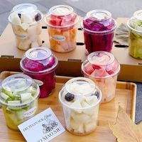 Gobelet en plastique PET transparent jetable, gobelet rond pour salade de fruits avec couvercle en dôme, récipient pour fruits frais coupés, yaourt, dessert