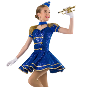 Traje de baile de marinero con lentejuelas para niños Traje de escenario azul real Vestido de capitán pequeño - Product Image 1