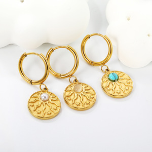 Pendientes Colgantes de Aleación de Zinc con Elemento Solar, Engaste de Bisel, Joyería para Fiesta, Patrón de Estrella, Tono Dorado, Pendientes de Moda - Product Image 3