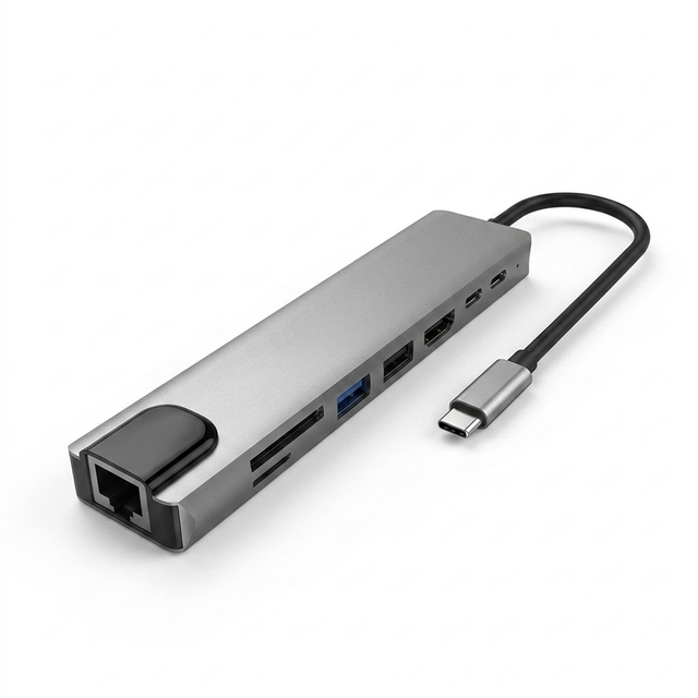 USB C Hub USB Extender Splitter Multiport 8 in 1 USB Hub Docking Station with 4K HDTV RJ45 Ethernet SD TF Card Reader for Laptop