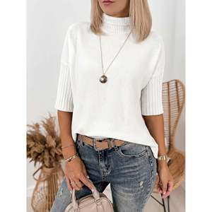 Pull à col roulé à manches trois quarts pour femme, blanc, taille XS, tricot, vêtement décontracté - Product Image 2