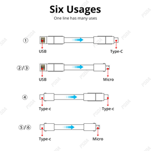Cable Magnético Corto 6 en 1 de 14CM con Llavero, Cable <span class=keywords><strong>USB</strong></span> 4 en 1, 2.4A, Cargador Portátil, Cable de Carga <span class=keywords><strong>Micro</strong></span> <span class=keywords><strong>USB</strong></span> Tipo C para Smartphone con PD - Product Image 3