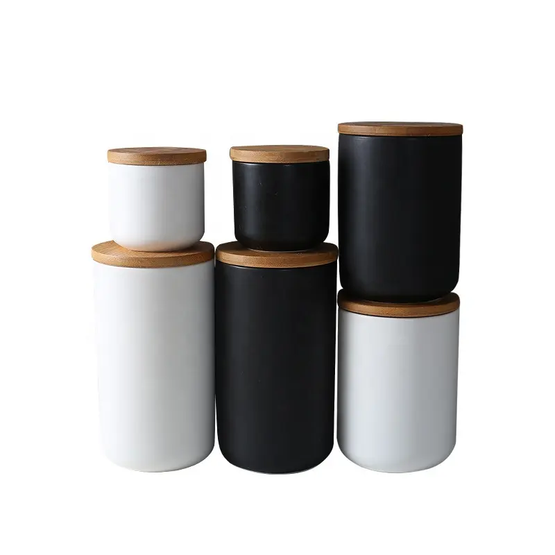 wholesale custom High quality Black Food Storage Canister jars with wooden lids