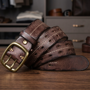 Cinturón de Cuero Vacuno Vintage BS INTERNATIONAL para Hombre, Ecológico, Impermeable, Resistente, Hebilla Cuadrada de Acero, 38CM de Ancho, Venta al Por Mayor - Product Image 1