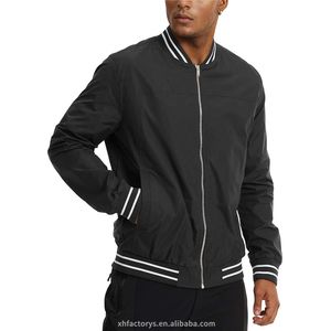 Nouveau design vert noir bleu uni hommes grande taille manteau letterman blouson aviateur en satin léger avec col rayé pour hommes - Product Image 2