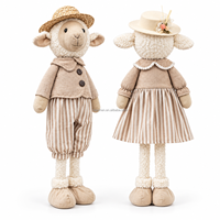Figurines rustiques de couple de moutons en tissu polyester, technique de couture, pour décoration intérieure