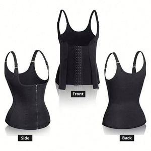 Top Moldeador Transpirable Negro Estampado con Cremallera para Mujer, Conjunto de Faja Reductora de Abdomen de Spandex/Nylon de Secado Rápido y Ecológico - Product Image 6