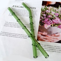 Pajita Ecológica de Vidrio de Borosilicato Alto con Diseño de Bambú Simulado y Tapa Antipolvo de Silicona con Forma de Panda, 200mm, Color Personalizado
