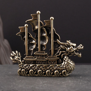 Adorno de barco dragón de latón, 2 uds., decoración de escritorio Feng Shui para el hogar y la oficina, símbolo de navegación sin problemas - Product Image 2