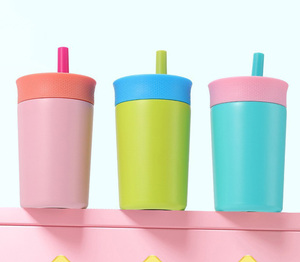 12oz stainless steel cups for kids bpa-free silicone <b>straw</b> spout kids stainless steel drink cups - Product Image 3