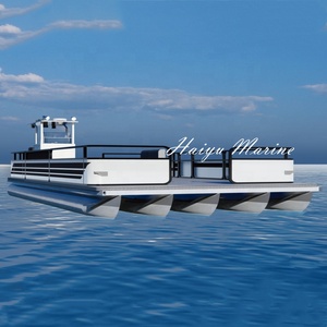 Lớn Nhôm <span class=keywords><strong>Catamaran</strong></span> Nhôm Phà Pontoon Plat Với Động Cơ Đôi - Product Image 5