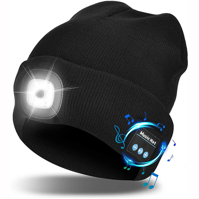 Unisex USB Rechargeable Wireless Headphones LED Beanie Hat With Blue Tooth Speaker
