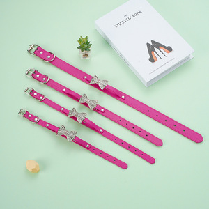 Siap Kirim Kalung Hewan Peliharaan PU Elegan Desain Pita Berhias Berlian Imitasi untuk Anjing & Kucing Besar Set Kalung & Tali Minimalis - Product Image 3