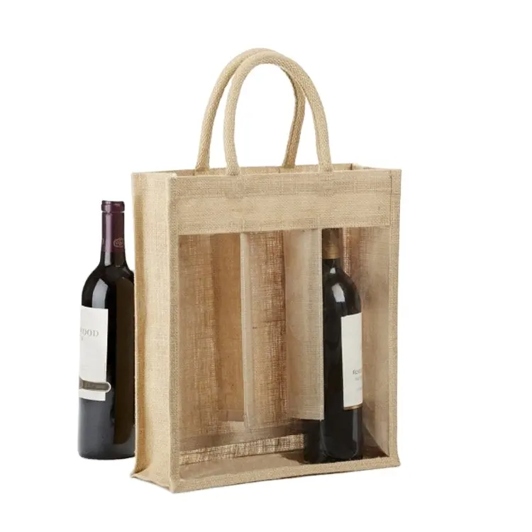 RU yüksek kalite toptan özel ucuz jüt alışveriş çantası tek şarap şişesi çantaları yalıtımlı şarap şişesi taşıma çantası