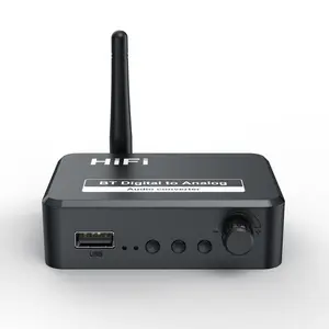 Conversor de áudio dac digital para analógico, decodificador spdif de sinal de fibra óptica para 3.5mm 3.5 aux 2 rca receptor bluetooth 5.0