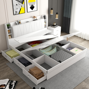 Lit d'hôtel économique pour hôtels 3 étoiles – Lit en bois abordable avec tête de lit à étagères pour la rénovation de chambres d'hôtel - Product Image 6