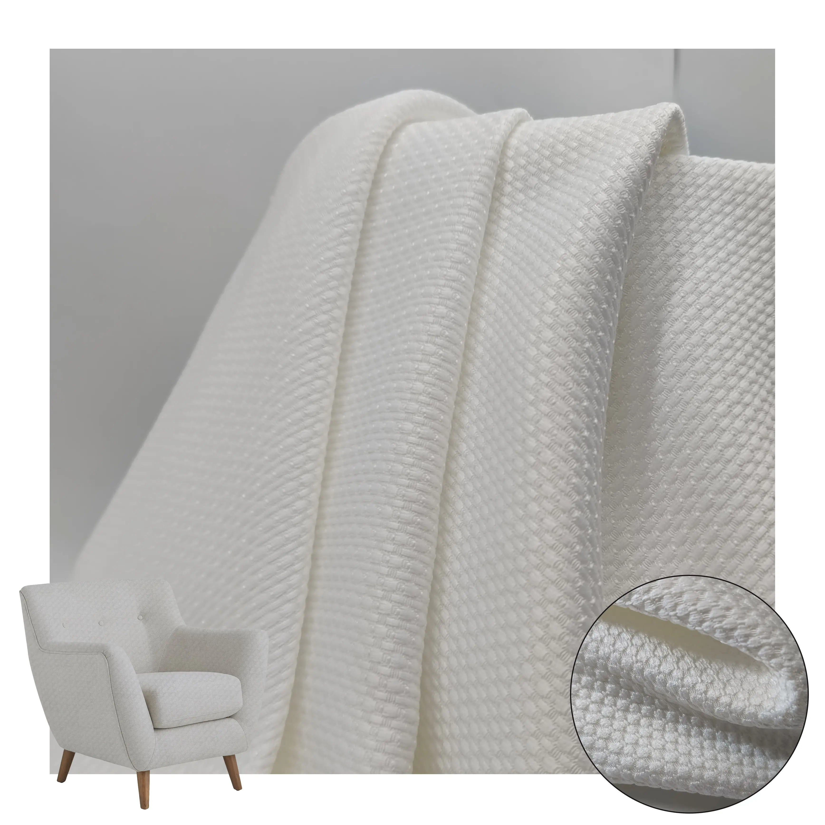 In Stock bianco tessuto 100% poliestere divano tessuto Jacquard tappezzeria