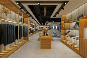 Tienda de ropa para hombre de gama alta, elegantes estantes de exhibición y gabinetes para tienda, perfectamente diseñados para exhibir ropa de hombre - Product Image 3