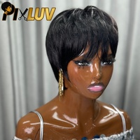 Wig Bob Pendek Grosir, Wig Pixie Cut, Rambut Manusia, Rambut Lurus Alami, Rambut Mentah, Wig Tanpa Lem, Buatan Mesin, Sudah Di-prepluck