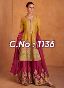 Costume Salwar Kameez avec chinon pour occasion spéciale de festival de fête le plus vendu Costume Salwar de mariage avec broderie lourde - Product Image 3
