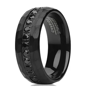 Groothandel Wolfraam Trouwringen Zwarte Stenen Ring Voor Mannen Zwarte Wolfraam Ring Man Mode Sieraden