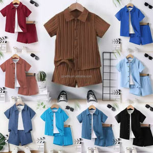 Tenue décontractée pour enfants 2 pièces vêtements de mélange formel à séchage rapide Short de chemise à manches courtes à simple boutonnage pour jeune garçon de couleur unie - Product Image 1