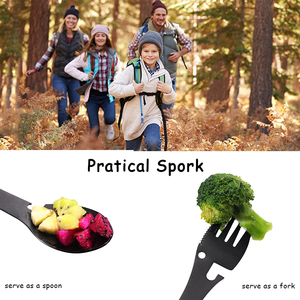 Thép Không Gỉ Matte Đen Cắm Trại Ngoài Trời Đa Chức Năng Spork Bộ Dao Kéo Du Lịch - Product Image 4