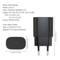 Chargeur mural rapide EP-TA800 Prise EU 25W Protection OTP ignifuge Câble Type-C pour 15 Pro Max pour ordinateur portable Android